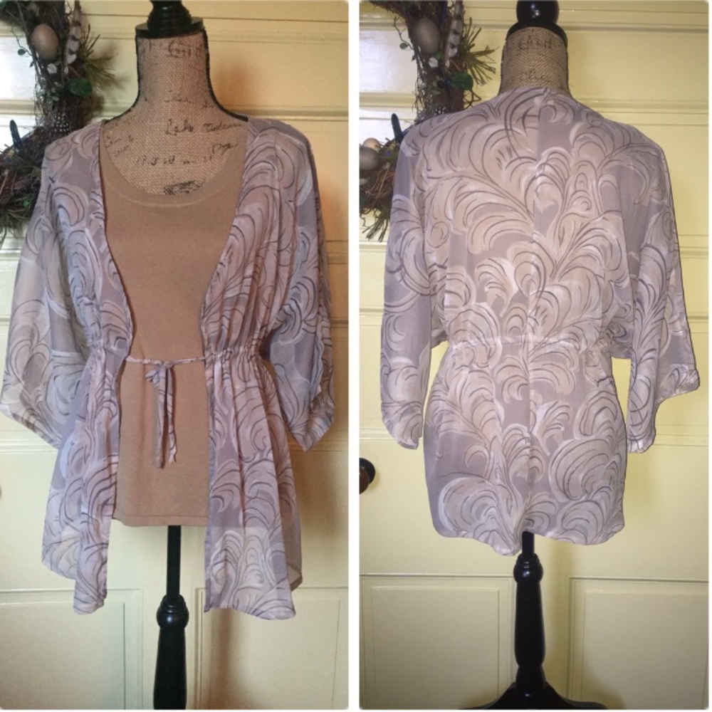 tan print breezy draw-string Kimono - M